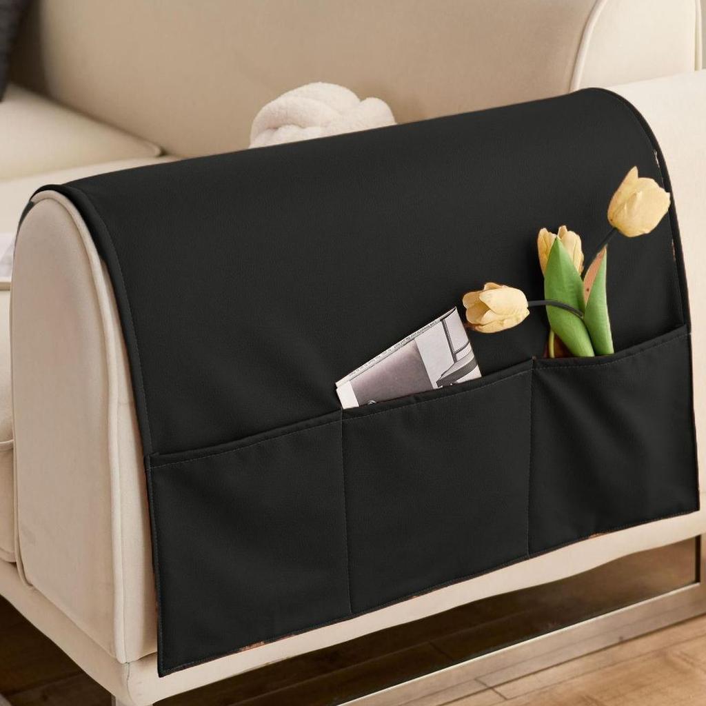 Simple Modern Solid Color Armrest Storage Bag Leather Waterproof Dustproof Sofa Armrest Cover Cloth Home Living Room Decoration