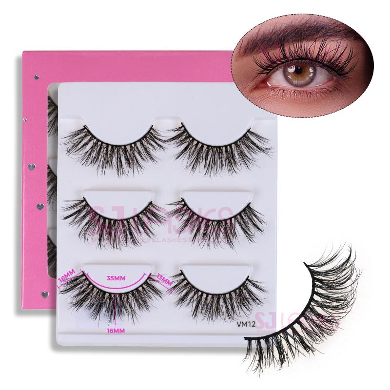 3 Pairs Packing Fluffy Full Strip Eyelashes Vendors Natural 3D Mink Lashes 8-16mm Eyelashes