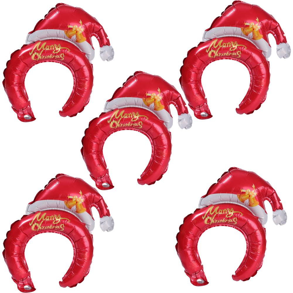 1/5pcs Kids Christmas Inflatable Balloon Headband Headdress Cartoon Santa Claus Elk Pattern Decorative Gifts for Holiday Scenes