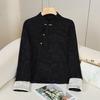 2024 Women's Retro Jacquard Frog Button Long Sleeve Shirt with Stand Collar