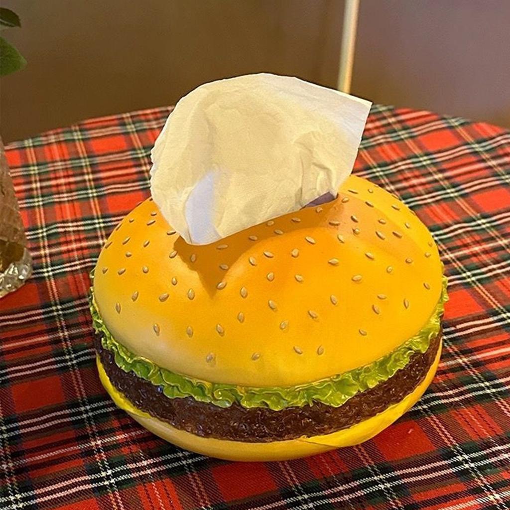 Creative Hamburger Tissue Box Desktop Napkin Dispenser Cute Burger Paper Box for Home Office Living Room Restaurant Decoration
