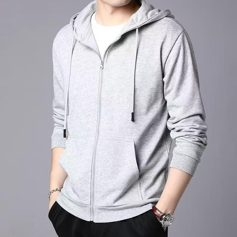 Men's Korean Style Solid Fleece Zip-Up Hoodie - Autumn/Winter Casual Sports Cardigan