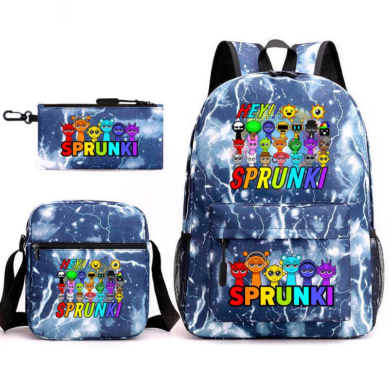 New Game Merchandise Primary School Bag Rhythm Box Sprunki Cartoon Starry Sky Backpack 3-piece Set L