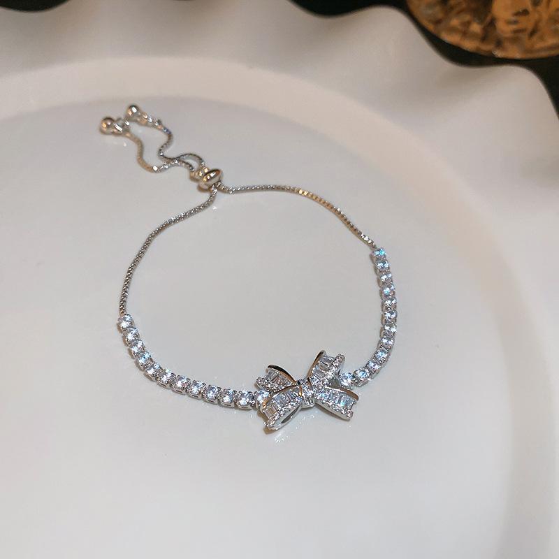 French zircon bow bracelet fashion super flash light luxury high-end bracelet niche simple versatile jewelry wholesale