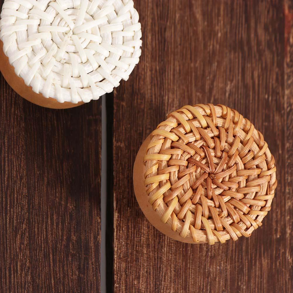 Furniture Hardware Wooden Handles Dresser Pulls Round Wardrobe Handle Rattan Drawer Knobs  Home