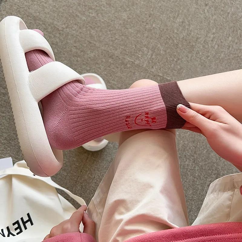 Letter Embroidery Funny Socks Women Casual Fashion Harajuku Streetwear Crew Cotton Knitting Girls Elastic Sport Long Socks