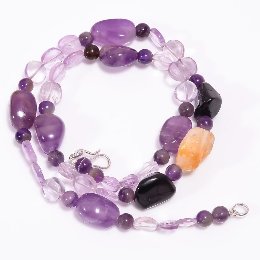 Natural Amethyst Citrine Onyx Gemstone Beads Necklace 4-17 Mm 18" UB-8035 UB-8035