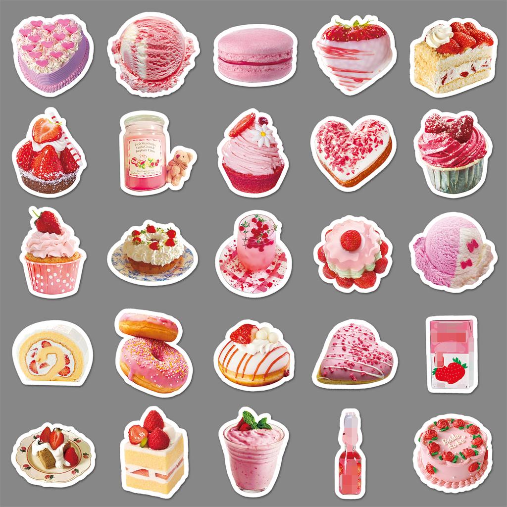 50-piece Set of Sweet-themed Doodle-style Personalised Cake-patterned Water Bottle Luggage Waterproof Stickers