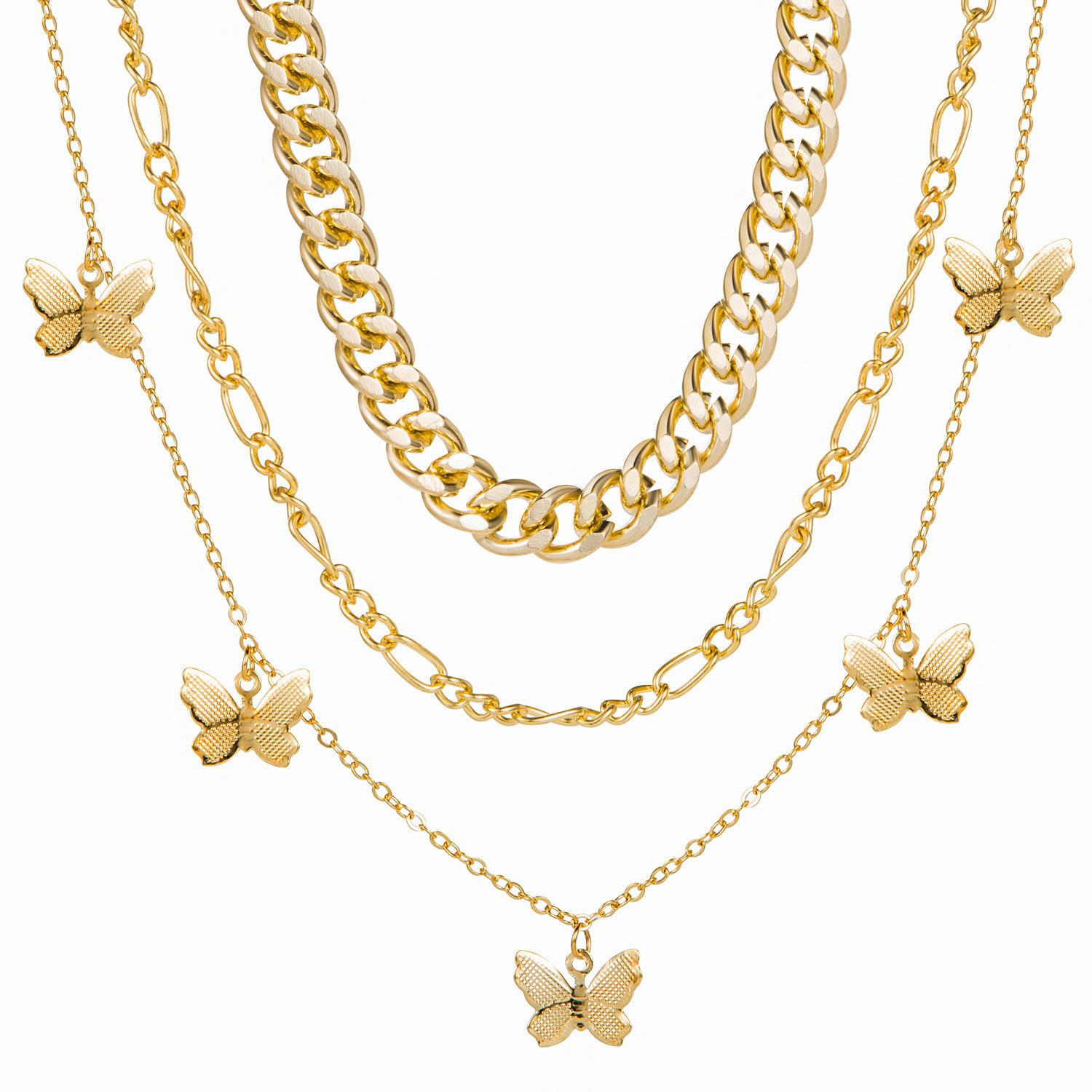 In multi-layer metal butterfly necklace, fashion thick chain necklace Internet celebrities with collarbone chain women