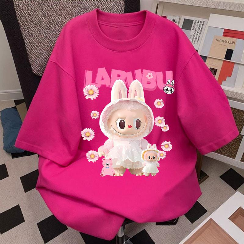 Fashion LABUBU printed T-shirt women's round neck new summer loose short-sleeved clothes