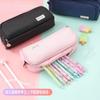 Estuche negro para lápices, gran espacio de almacenamiento, 2 compartimentos, bolsa de doble cara abierta, organizador de escritorio para estudiantes, útiles escolares