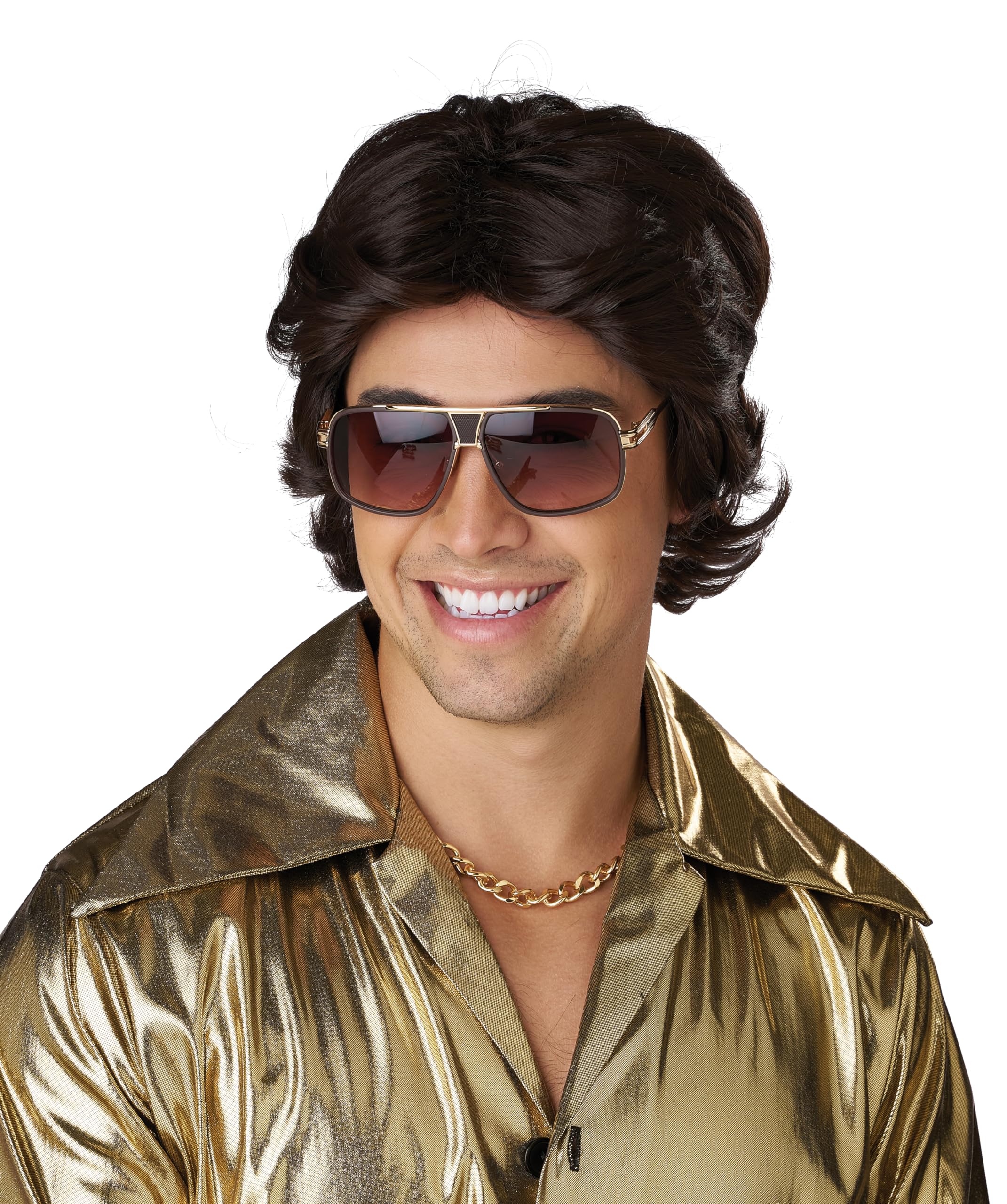 California Costumes Мужской парик в стиле 70-х с перьями, темно-коричневый, один размер, 7125-125