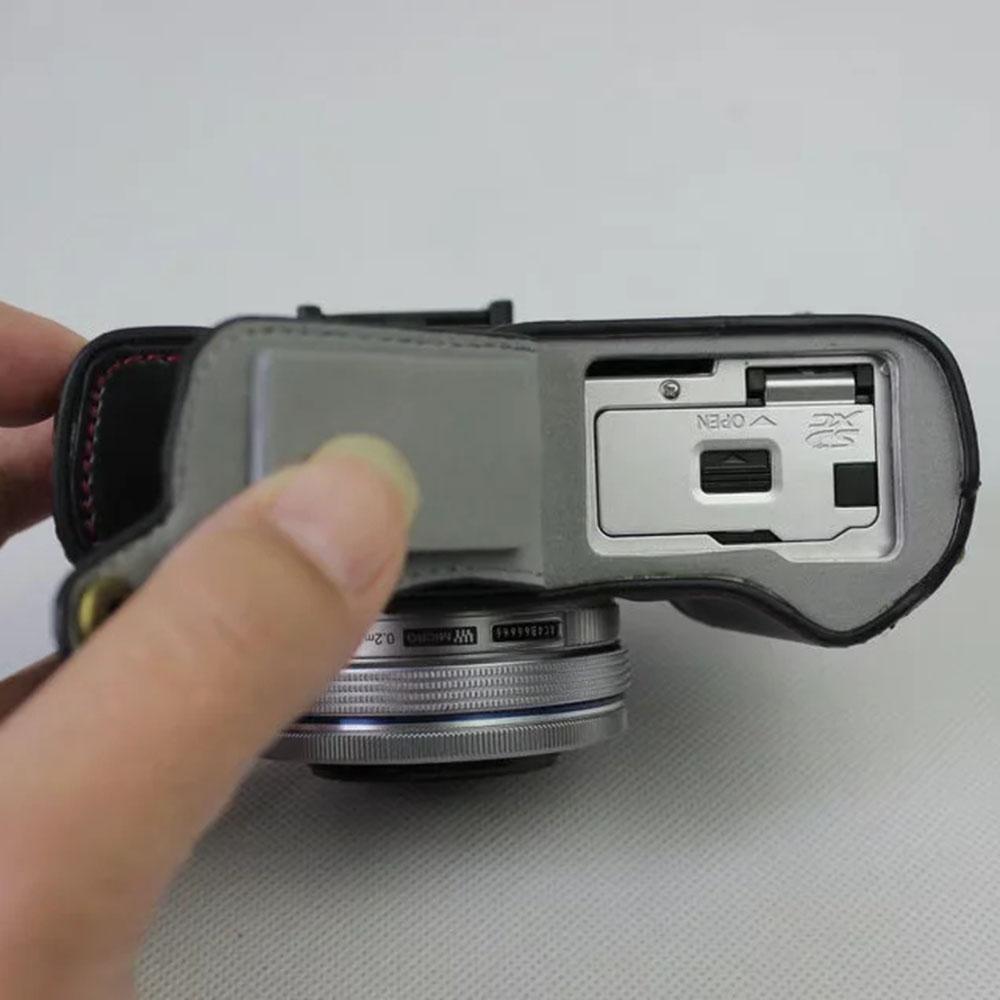 For Olympus OM-D E-M10 Mark III Camera Case PU Leather Half Cover with Battery Opening Bottom