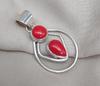 Red Coral Pendant: Two-Stone 925 Sterling Silver Boho Necklace
