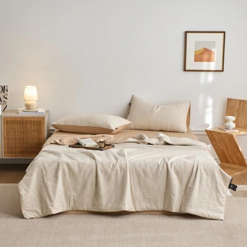 new solid color simple striped air-conditioned house summer quilt wabi series cotton summer quilt four-piece set