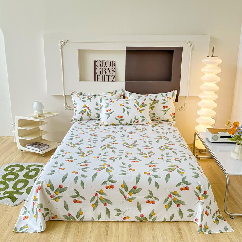 White Tulip Flower Flat Sheet Cotton Cartoon Bunny Blue Bed Sheet Set for Boys Girls Lovely Floral Rabbit Botanical Bed Cover