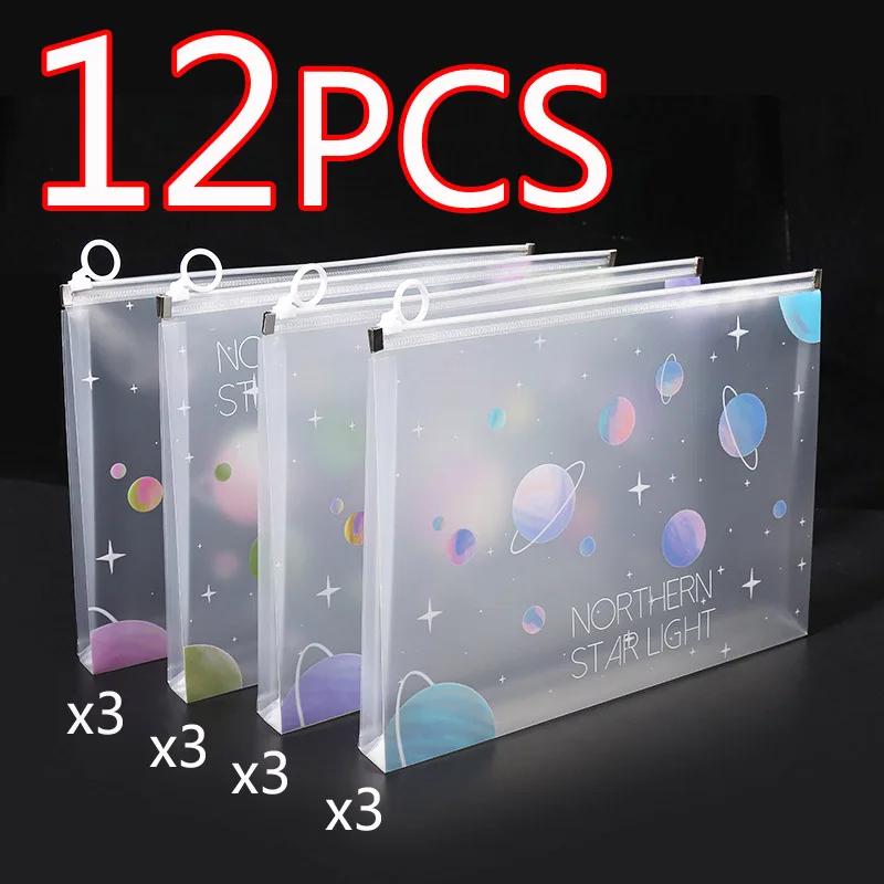 4/12pcs A4 Space Zipper Folder File Bag Pouch Sakura Stationery Storage Bag for School Office Supplies Cartoon Storage Organizer