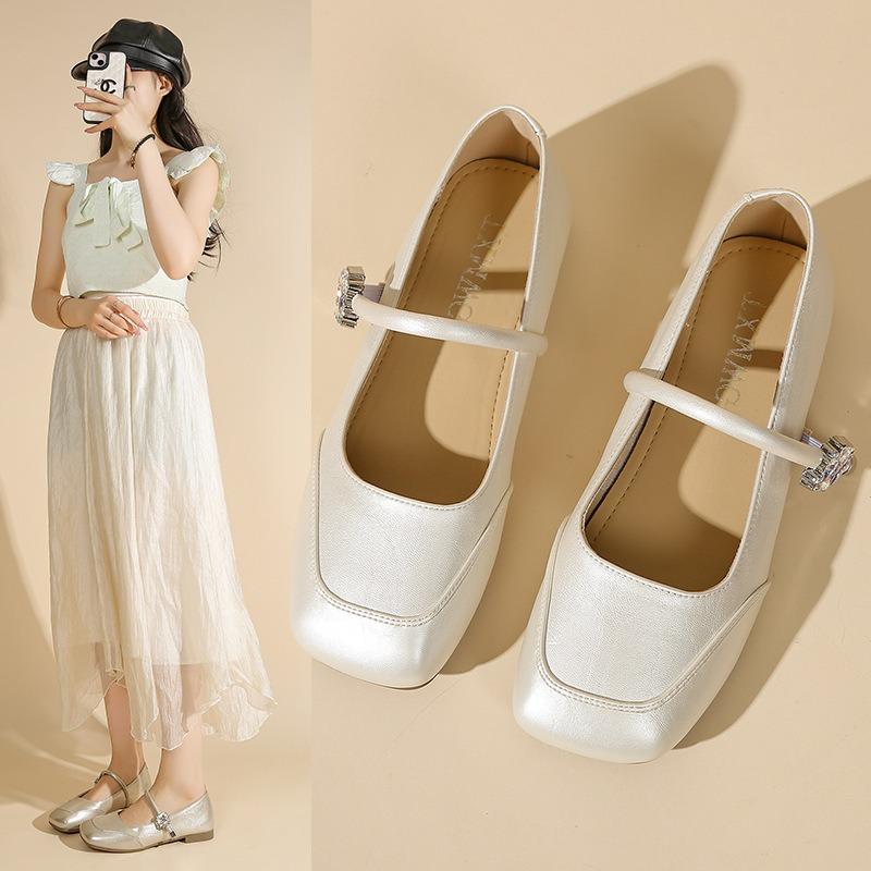 With skirt square head Mary Jane shoes women's summer and autumn new shallow mouth flat bottom one word with single shoes women
