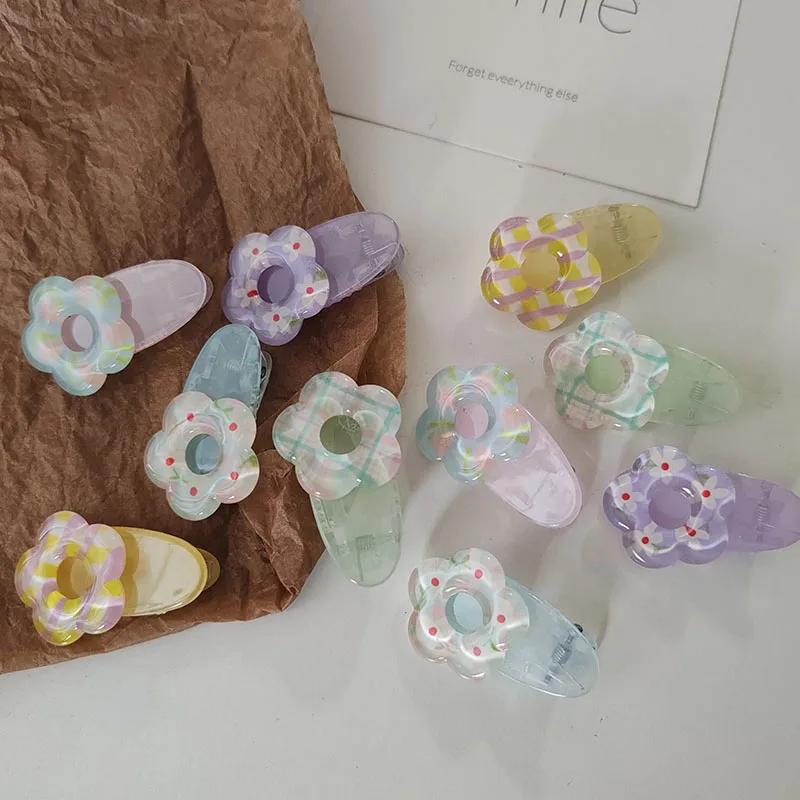 2pc Fashion Cute Plaid Flower Small Hairpin Hair Side Clips for Women Girls Child Gift Hair Accessories Headwear Ornament