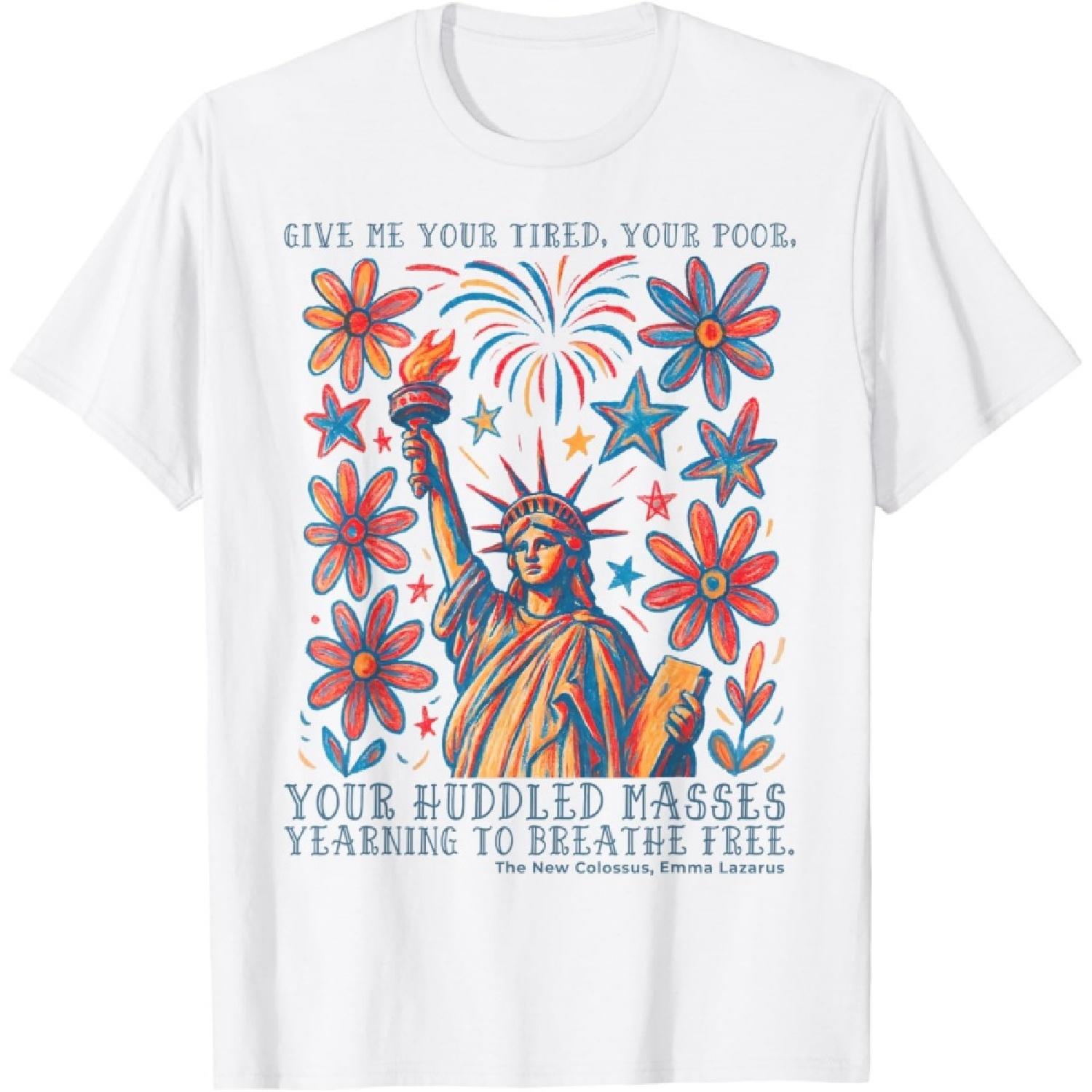 Statue of Liberty 4th July Due Process Stop ICE Anti Fascism T-Shirt S