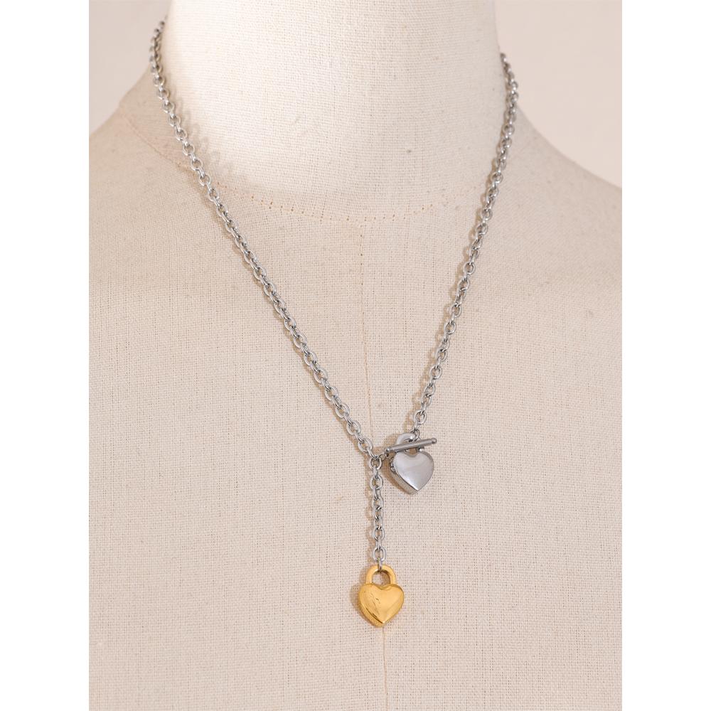 Yhpup 50cm Valentine's Day Gift Stainless Steel Heart Love Pendant Chain Necklace Gold Silver Color Charm Fashion Jewelry Gift