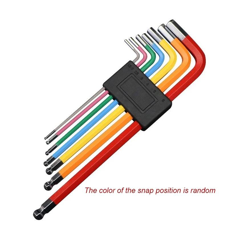 7Pcs Bike Hex Tool MTB Road Bike Repair Tool Kit Bicycle Colorful Hexagon Spanner Flat Ball Opening Wrench 1.5/2/2.5/3/4/5/6mm