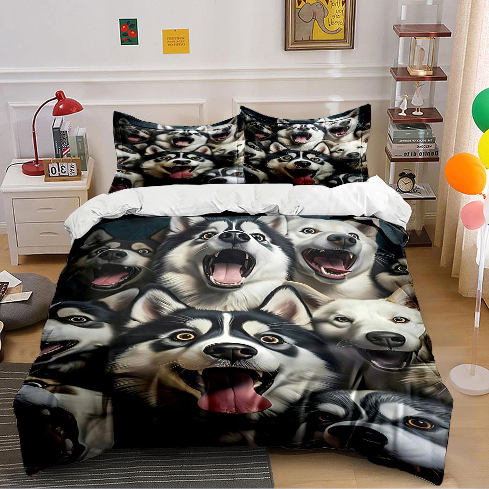 Husky Pack Lively Expressions Bedding Duvet Cover Set (1*Duvet Cover 2*Pillowcases, without duvet insert)