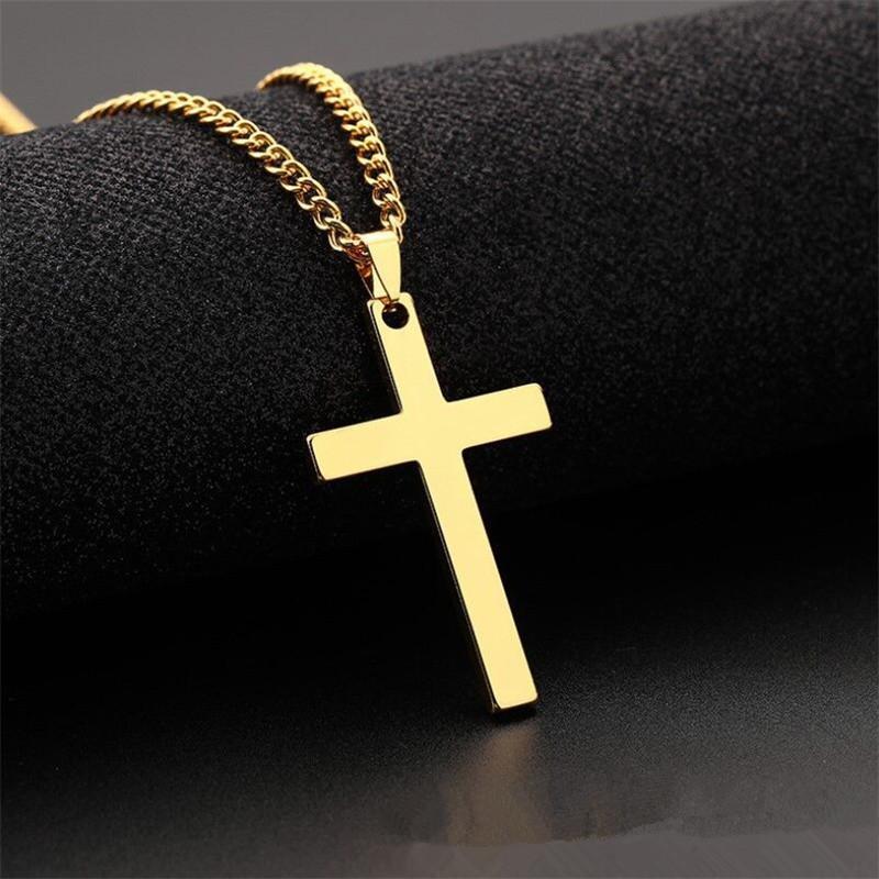 Wu's 2022 New Fashion Cross Pendant Necklace Ladies Mens Stainless Steel Chain Charm Necklace Cool Boys Girls Zircon Gift