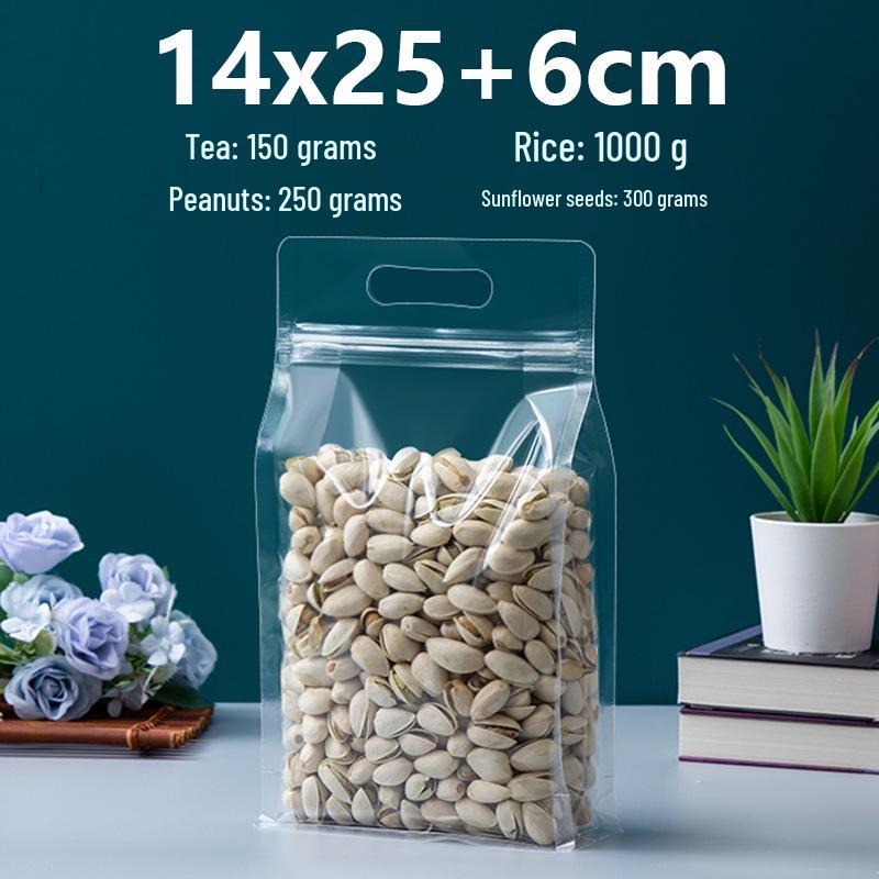 Frosted Transparent Self-Sealing Snack Bag with Handle for Dried Fruit and Tea Storage