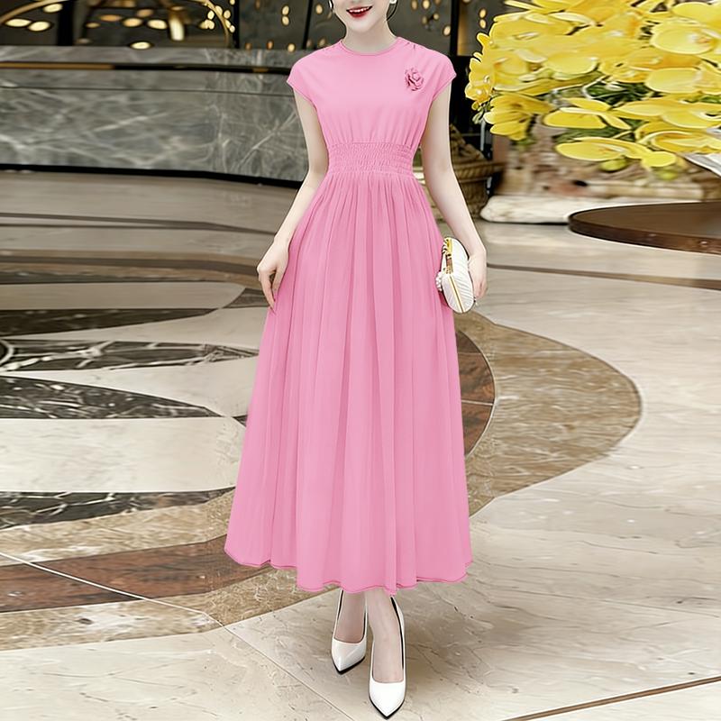 ZANZEA Women Casual Round Neck Summer Short Sleeve Long Dress