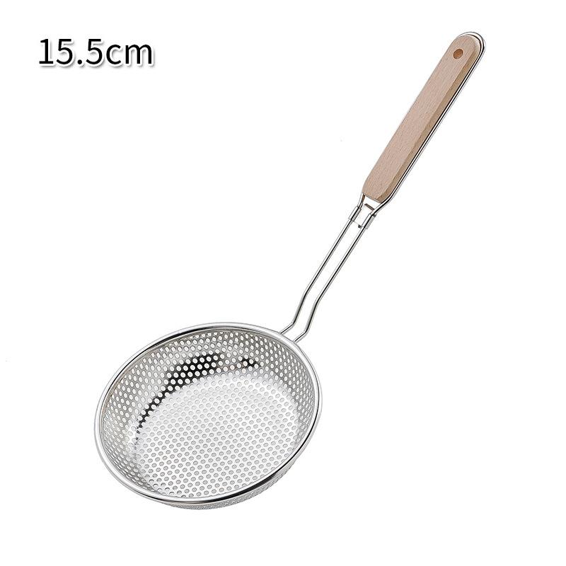 Stainless Steel Handhold Frying Skimmer Wooden Handle Fine Mesh Skimmer Spoon for Cooking Multifunctional Kitchen Accessories