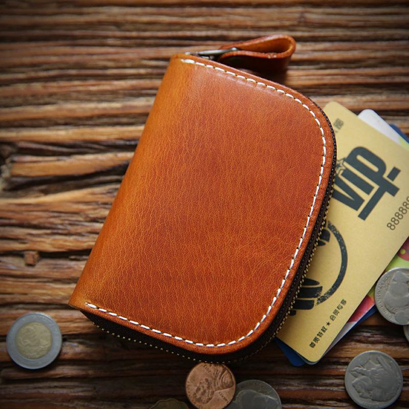 Genuine Leather Key Wallet for Unisex Vintage Handmade Short Zipper Car Holder Bag Card Case Organizer Housekeeper