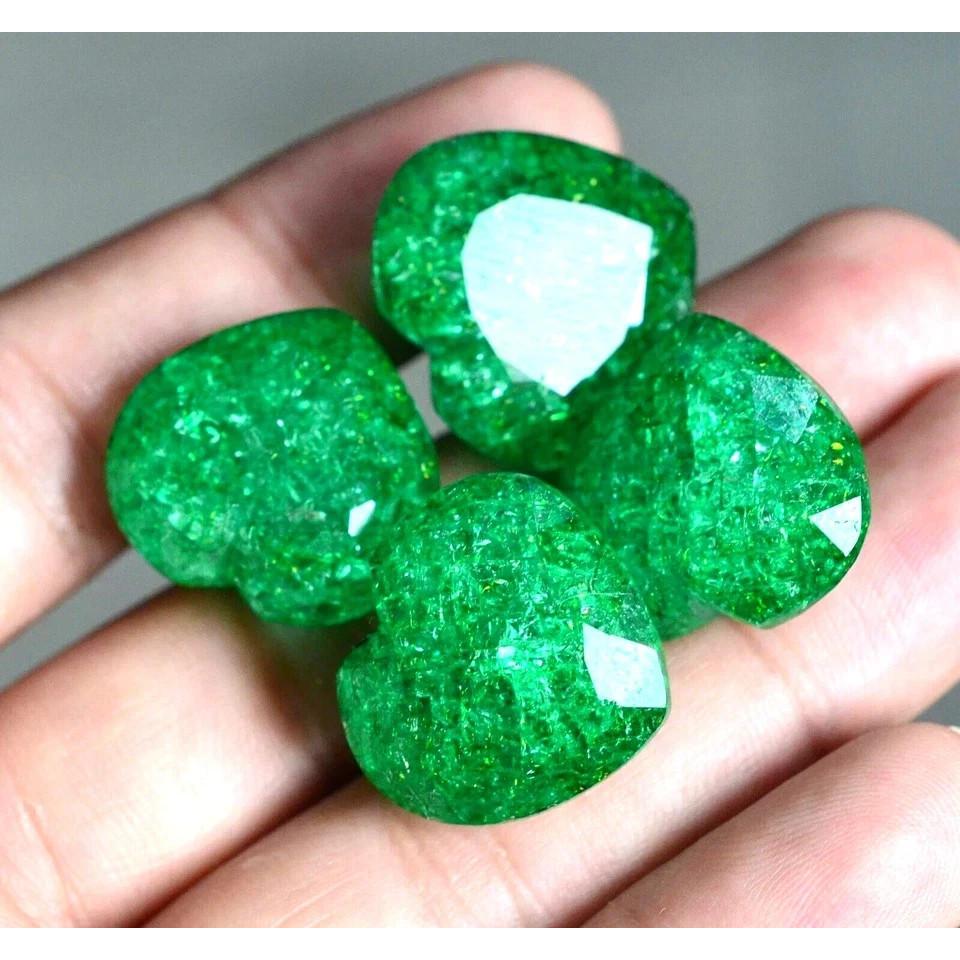 Natural Green Emerald 4 Pcs 200 Ct Heart Cut Certified Jewelry Gemstones