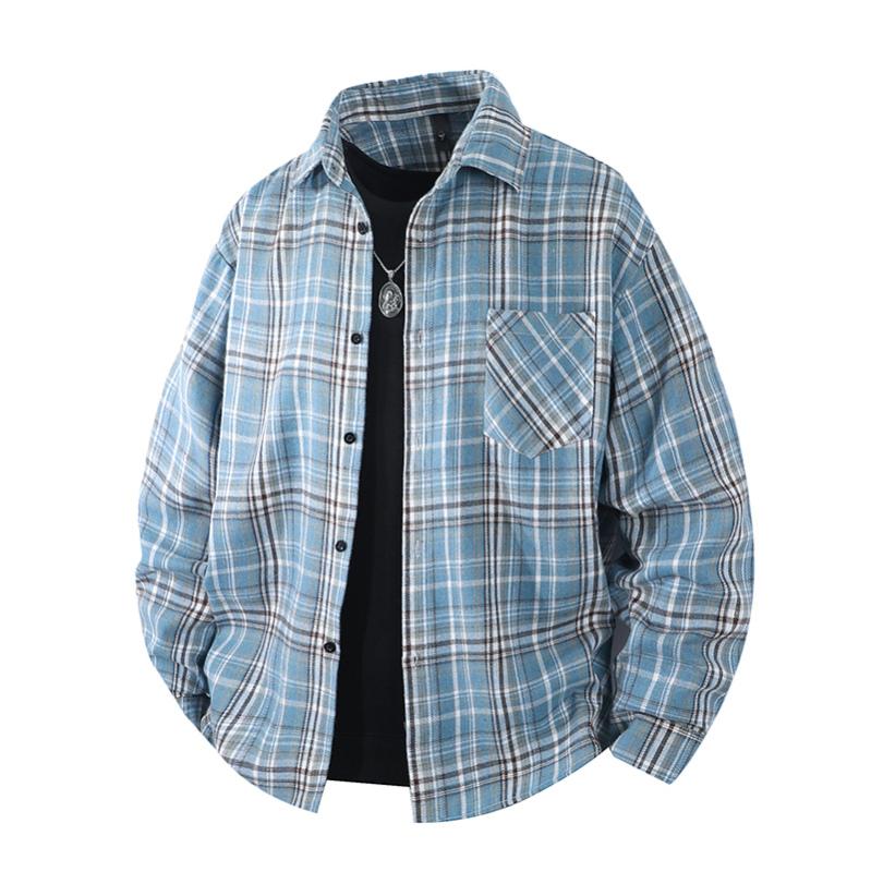 Black White Plaid Shirt Men's Korean Trendy Casual Teen Couple Shirt Handsome Versatile Wool Coat