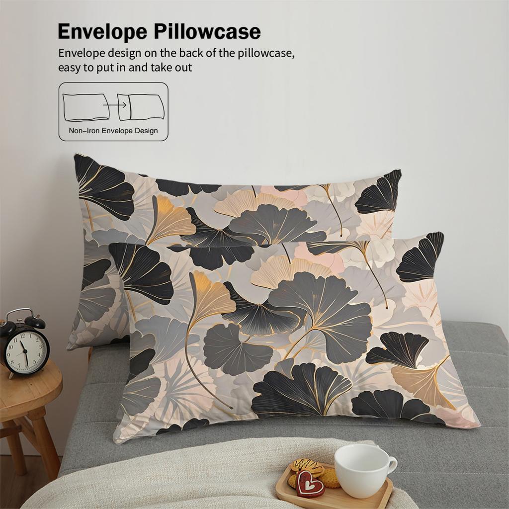3pcs Duvet Cover Set King Size, Ginkgo Leaf Pattern Print, Soft, Comfortable and Breathable, Bedding Set for Bedroom,Hotel