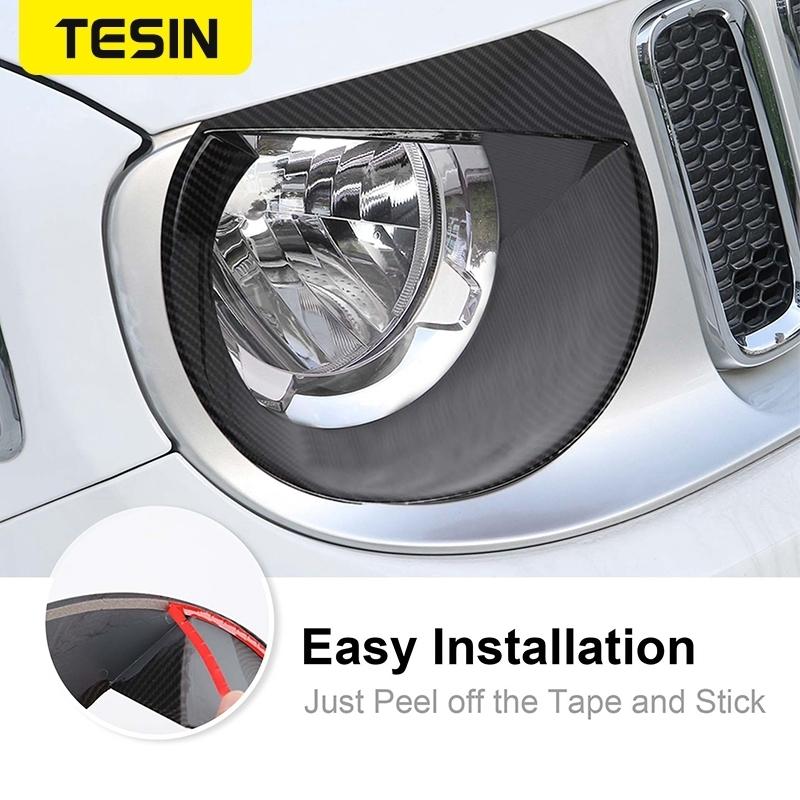 TESIN Car Front Headlight Decoration Cover for Jeep Renegade 2016 2017 2018 Head Light Lamp Hoods Trim Ring Exterior Accessories