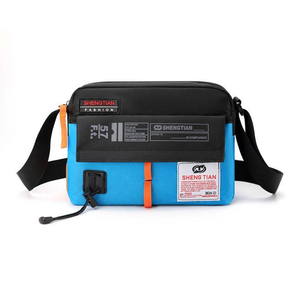 

New Nylon Casual Crossbody Bag Color Contrast Waterproof Single Shoulder Bags Horizontal Large Capacity Sports Messenger Bags синий