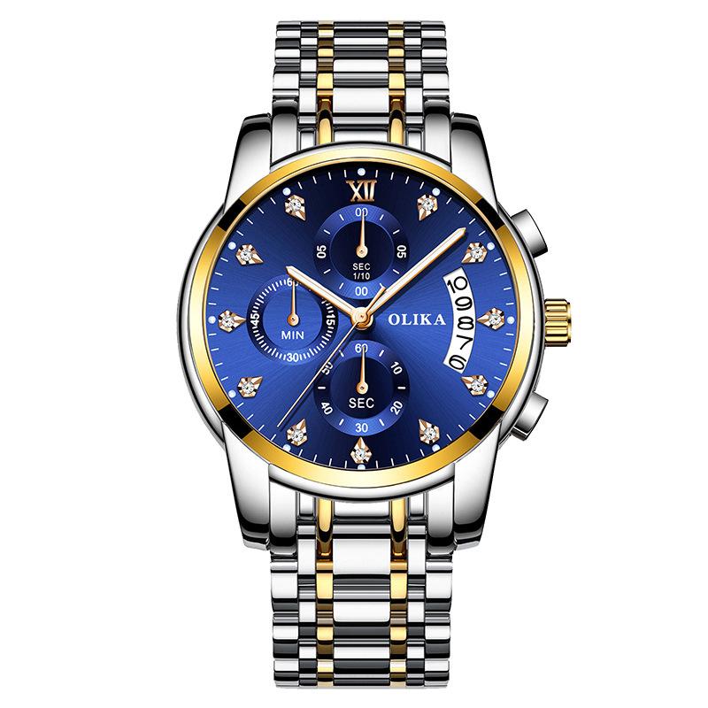 New Top Brand Men's Waterproof Watch Multifunctional Chronograph with Luminous Stainless Steel Solid Steel Quartz Watch