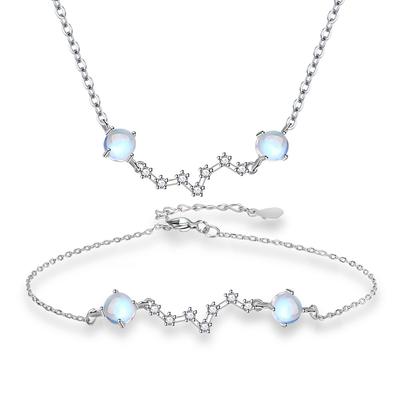 Romantic Trendy Moonstone Big Dipper Seven Stars Bracelet and Necklace Set Women's Light Luxury Sweet Rhinestone Bracelet Dream Necklace