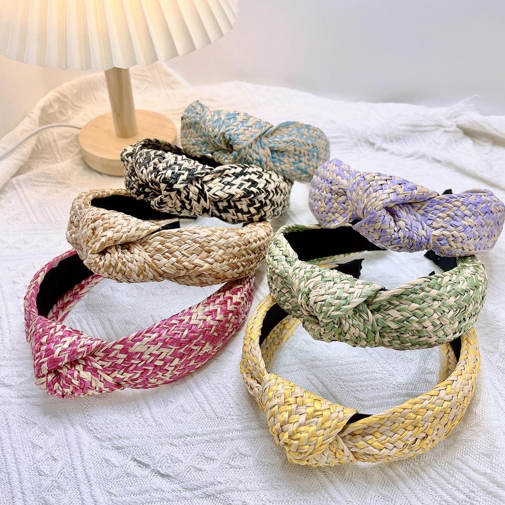 PROLY New Fashion Women Headband Raffia Pressed Knotted Hairband Wide Side Autumn Headwear Hair Accessories