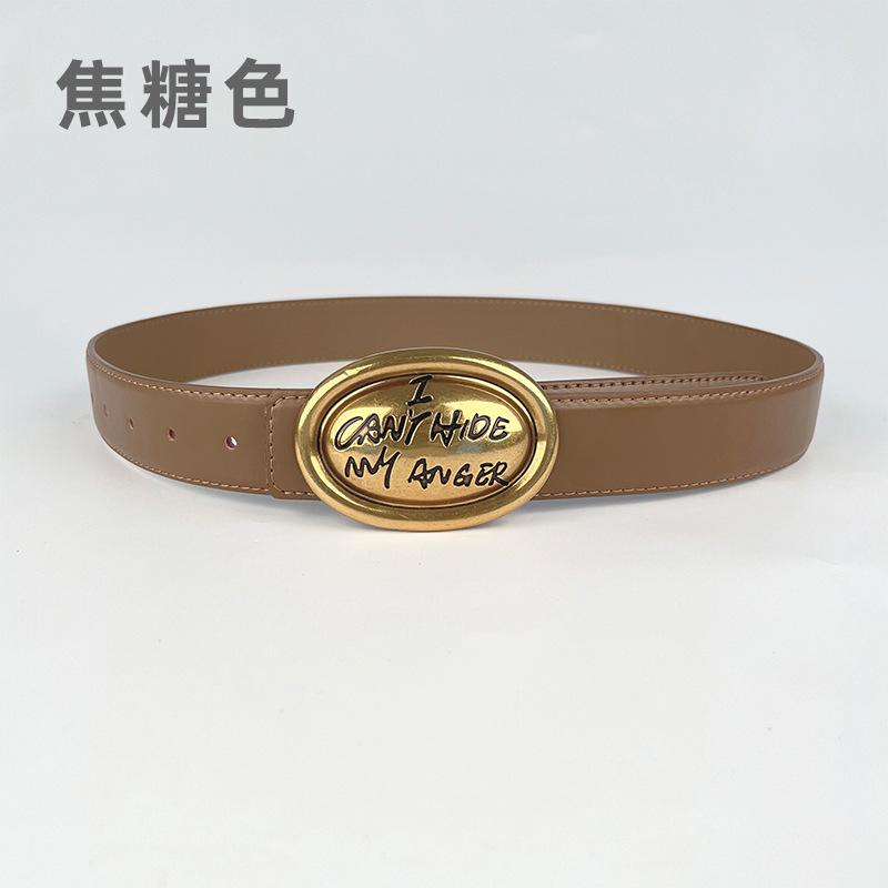 Cowhide Leather Women'S Belt Wide Version Jeans Coat High-End Women'S Leather Bandwidth 3.3Cm