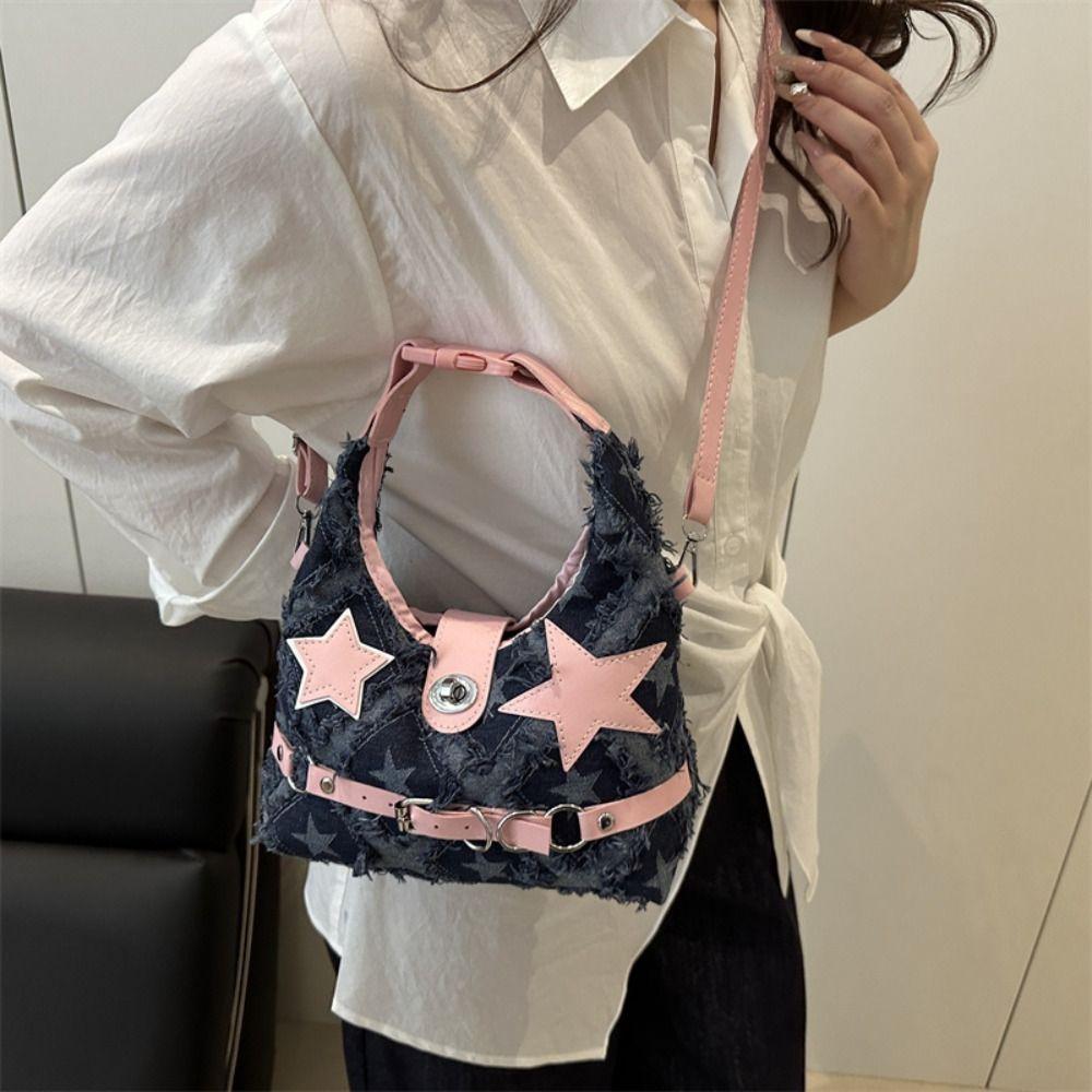 

Plaid Pink Star Handbags Y2k Crossbody Bag Casual Denim Shoulder Bag Female Style 4
