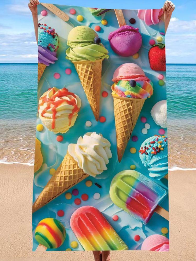 1Pc Macaron Rainbow Ice Cream Beach Towel Cute Girl Heart Beach Holiday Large Size Beach Blanket For Summer Fun