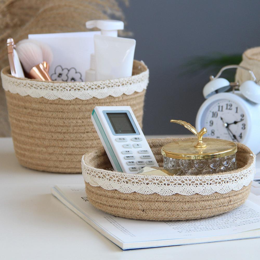 Nordic Style Wardrobe Clothes Storage Bucket 18cm Decorative Hand-Woven Storage Basket Cotton Organizer Desktop Stationery Box