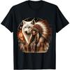 Indian Native American Woman With White Wolf Vitage Gifts T-Shirt