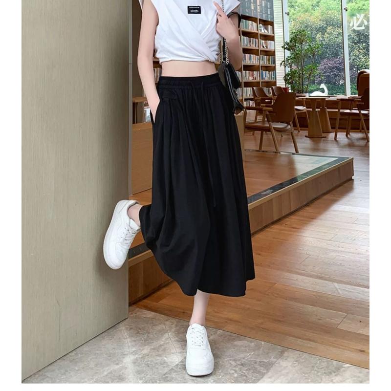 Ice Silk Skirt Pants for Women's Summer New High Waisted Slim Effect Loose Casual Wide Leg Classic Cropped Pants