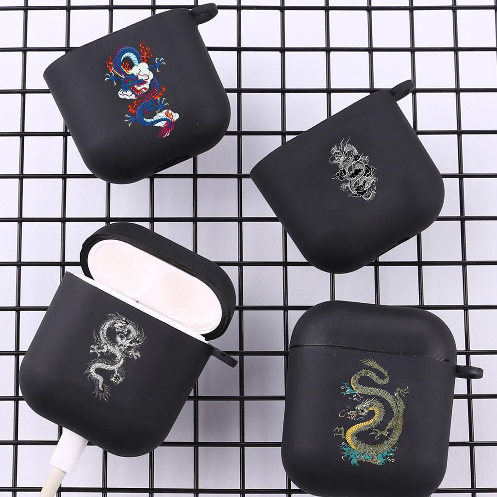 Dragon Fashion With Hook For Airpod Pro 3 Pro2 Black Protective Cover Soft Silicone Case for Apple Airpods 2 1 Earphone Cases
