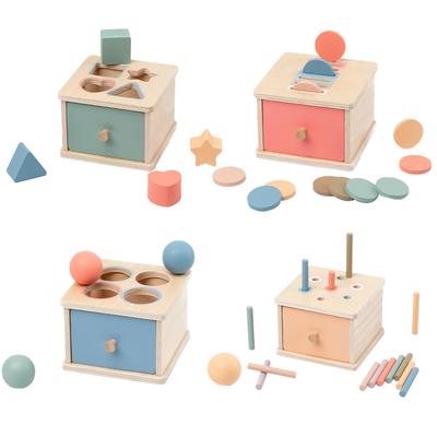 Montessori Objektpermanenzbox Holzspielzeug Farbsortierung Formzuordnungsbox Münzen Ball Frühe Lernspielzeuge Feinmotorik