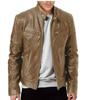 European & American Style Men's Stand-up Collar Leather Motorcycle Jacket with Logo