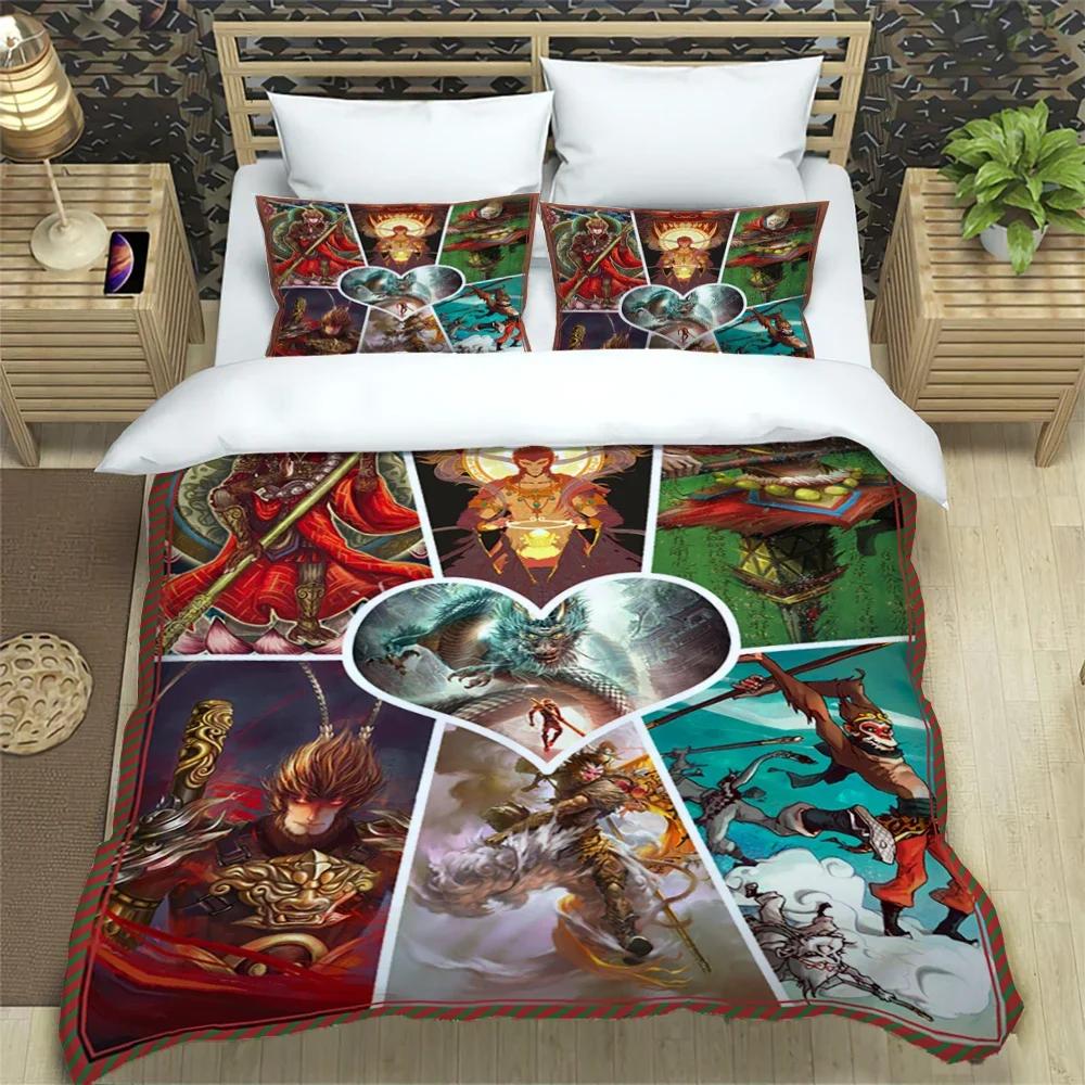 Sun WuKong Monkey King Print Three Piece Bedding Set Fashion Article Children or Adults for Beds Quilt Covers Pillowcases Gift